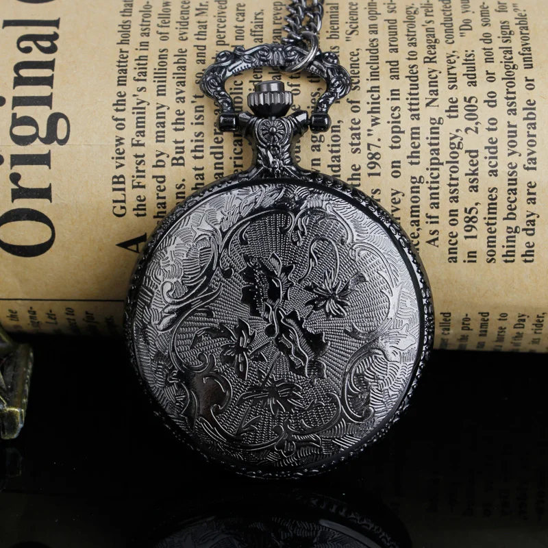 Reloj de bolsillo de cuarzo negro para hombres y mujeres, exquisito Lobo, colgante, collar, regalos de joyería, envío directo, recién llegado