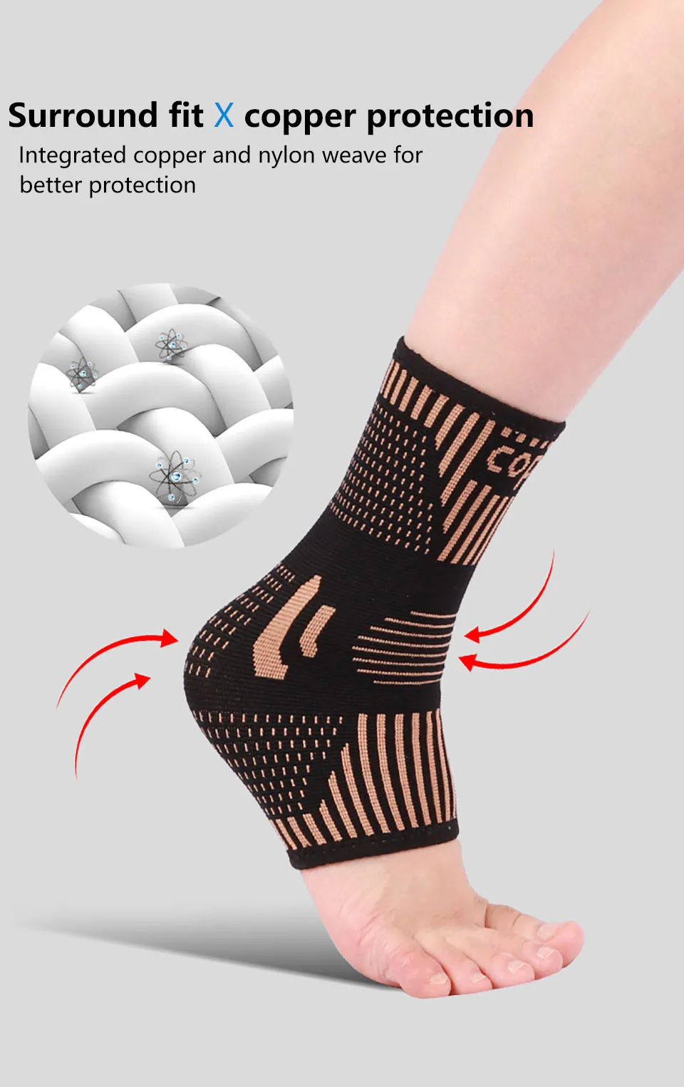 AOLIKES 1PCS Kupfer Ankle Brace Ankle Compression Sleeve Ankle Support Fuß Brace Für Verstauchten Knöchel, Schwellungen, laufschuhe, Sport – Detail 5