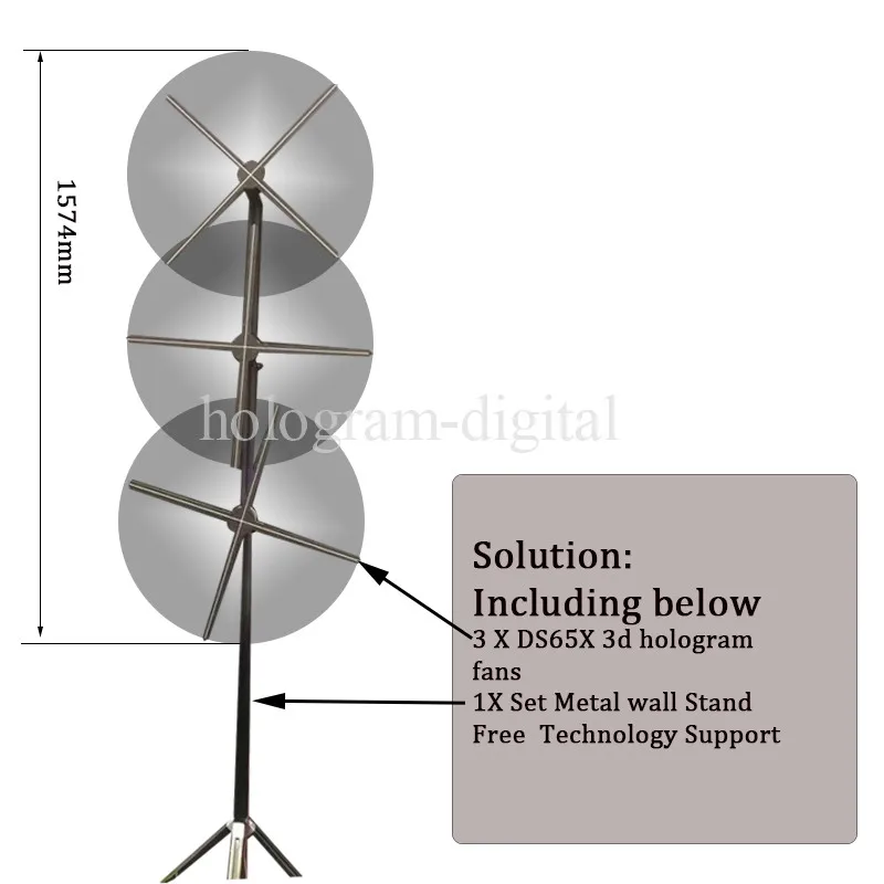 2021 human size Dseelab 65x 1*3 3d hologram display led fan wall solution including metal wall