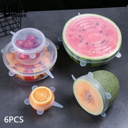 6PCS Silicone Stretch Lids Bowl Cup Round Square Universal Cover Reusable Microwave Kitchen Fridge Food Container Seal Organizer