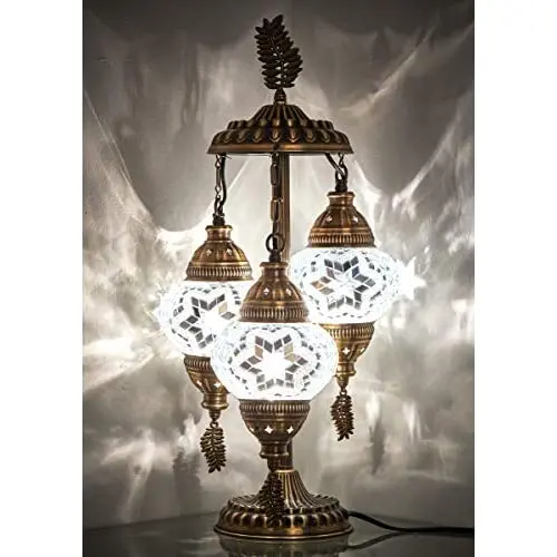 

LaModaHome 2020 Stunning 3 Globe English Moroccan Bohemian Table Desk Bedside Night Lamp Light Lampshade with North American Plu