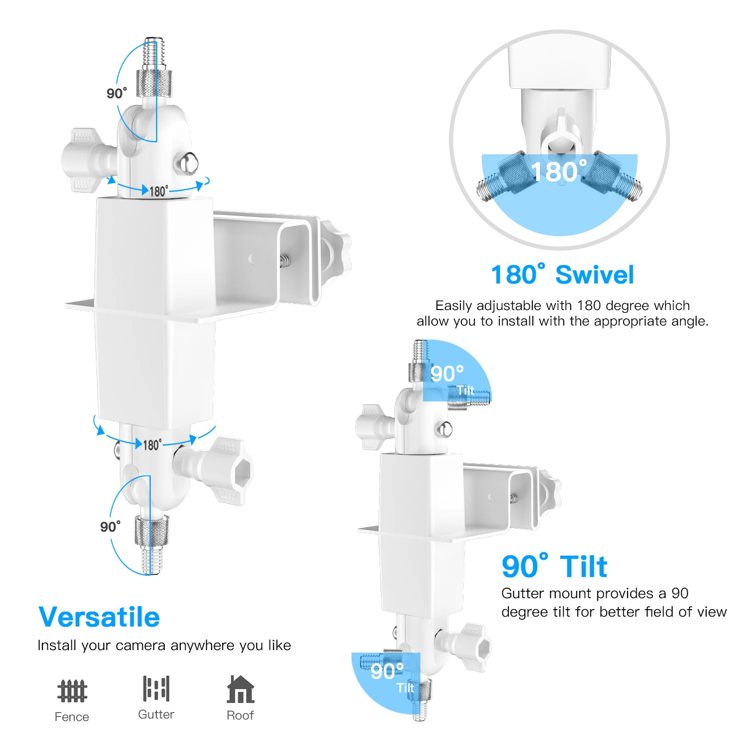 Supporto per grondaia da esterno 2 in 1 per pannello solare Eufy E staffe di montaggio girevoli Eufycam 2/2C/E/2 Pro/2C Pro, doppio montaggio a 180 gradi