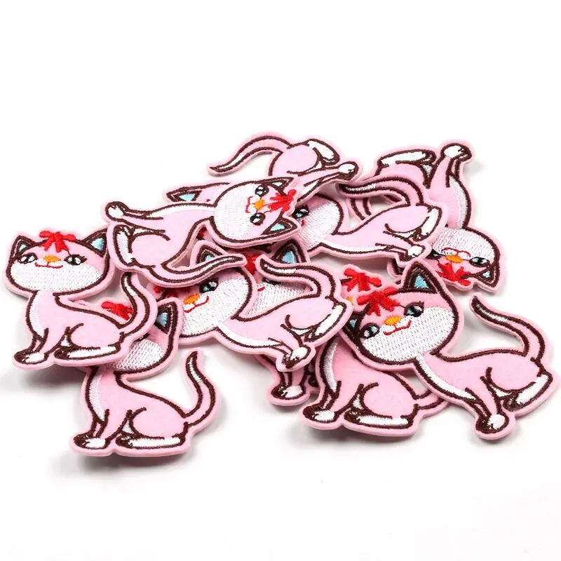 10pcs Cartoon Cat Patches Embroidered Iron On Animal Stickers Handmade Jeans Coats Pants Jackets Bags Sewing Appliques Badge