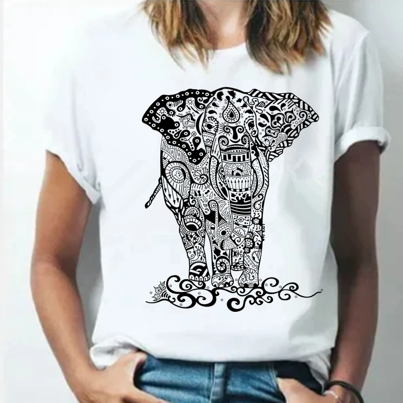 

Summer 2024 Cartoons Funny T shirts Women Fashion Short Sleeve O-Neck Tee Shirt Elephant printed Top Crop HH170