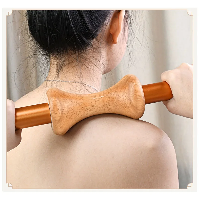 Beech rolling massage stick back abdomen body meridian scraping massager to relax muscle pressure scraping tool