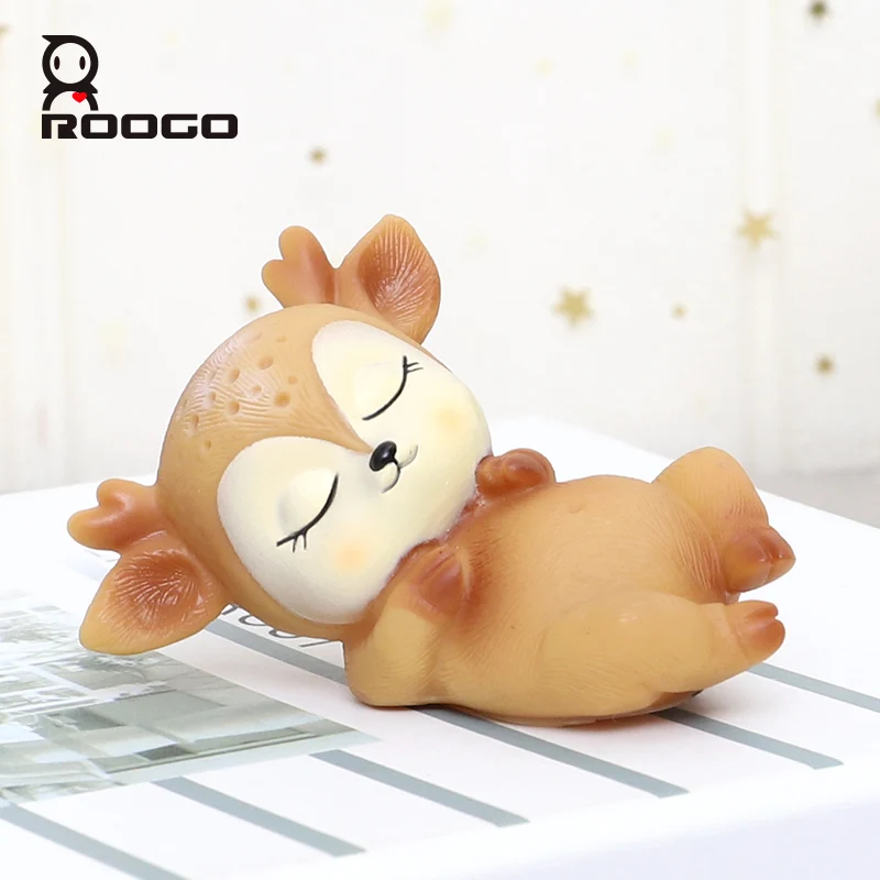 Roogo PVC Baby Deer Ornaments 6 Design Home Decoration Accessories Cute Miniature Figurine For Car Decor Creative Safe Kids Gift