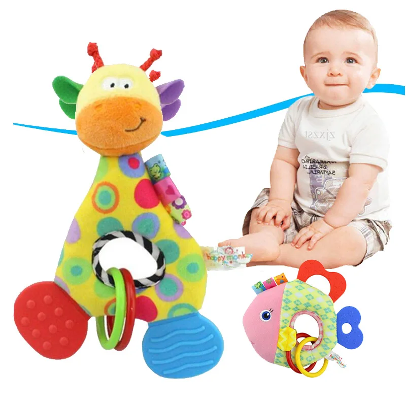 Baby Infant Cartoon Animal Giraffe Fish Handle Rattles Soft Plush Safety Teether Toys Teeth Care Doll For Kid 20%OFF