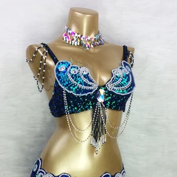 Costumes de danse du ventre à paillettes perlées pour femmes, soutien-gorge sexy, tenues de séparés euse du ventre professionnelles, scène et danse, carnaval, Y-BRA, taille USA