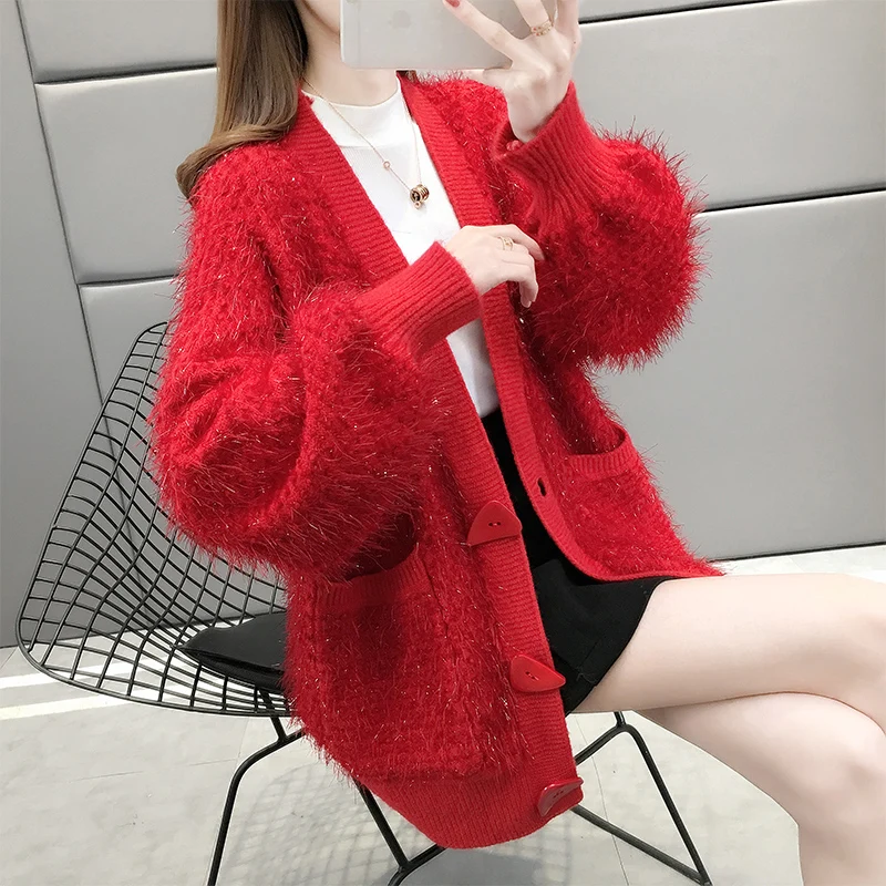 2020 Spring Autumn Women Cardigan Sweater Coats Loose Fashion Blue Knitted Female Plus Size Sweater Jackets HK613