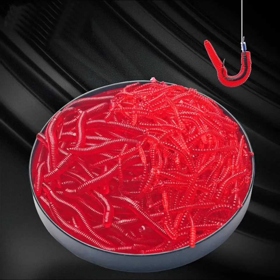 20PCS-100pcs Lifelike Red Worm Soft Lure 35mm Earthworm Fishing Silicone Artificial Bait Fishy Smell Shrimp Additive Bass Carp