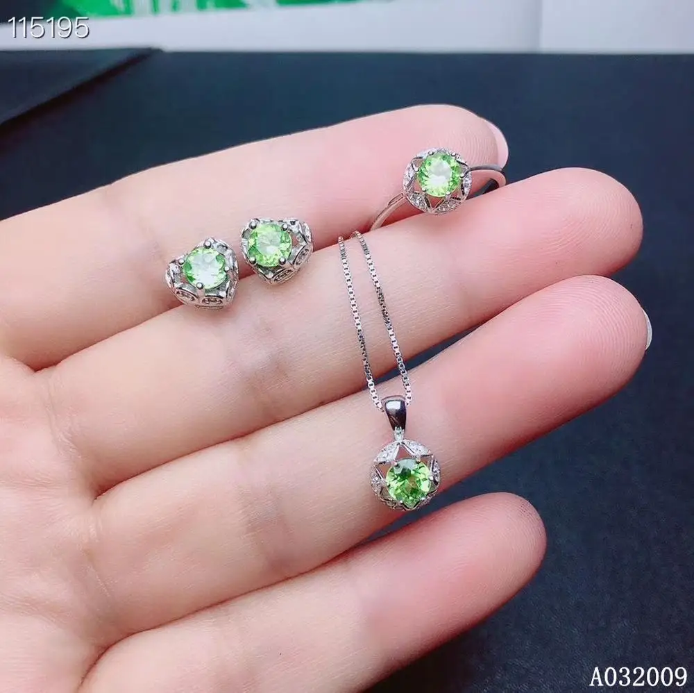 

KJJEAXCMY fine jewelry 925 sterling silver inlaid natural peridot earrings ring pendant noble girl suit support test