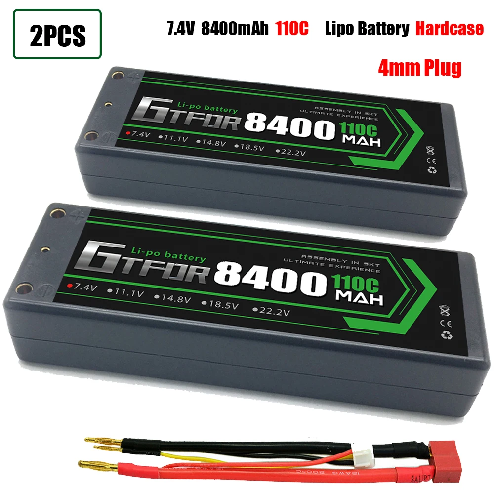 GTFDR 2PCS 2S Lipo Battery 7.4V 7.6V HV 8400mAh 7000mAh 6200mA 5200mAh 140C/280C 100C/200C 60C/120C 4mm for 1/8 1/10 Road RC Car