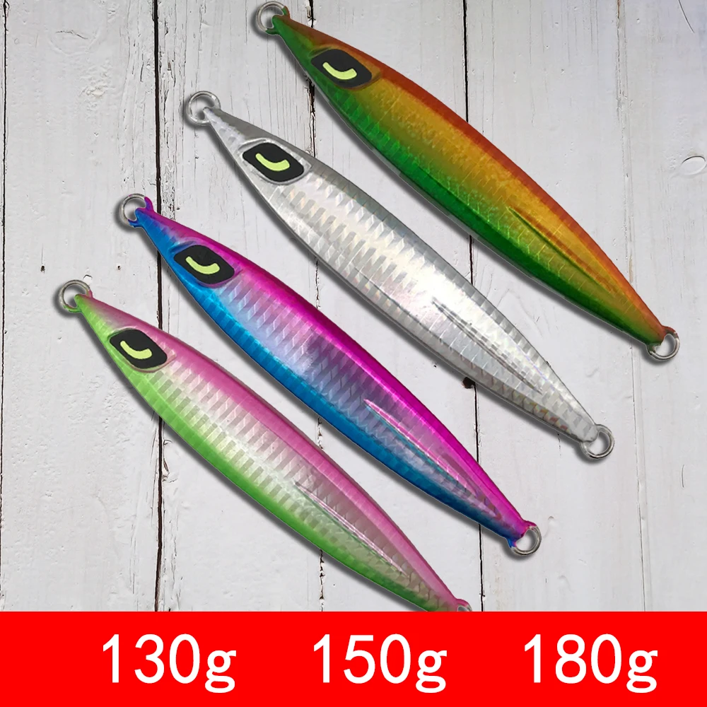 

Медленно Тонущая приманка для рыбной ловли, жесткая металлическая свинцовая джиг-приманка, 150 г, 180 г, плоская приманка для джиггинга, японская кожа, светящаяся искусственная приманка для соленой воды