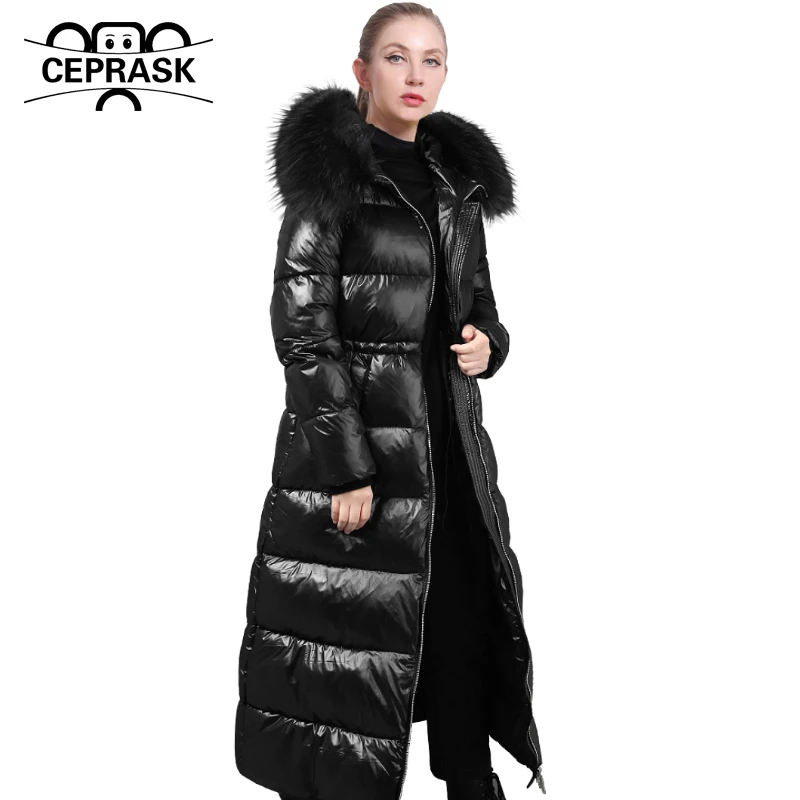 CEPRASK 2023 New Fashion Winter Coat Women X-Long High Quality Cotton Parkas Hooded Outerwear Warm Faux Fur Thick Woman Jacket