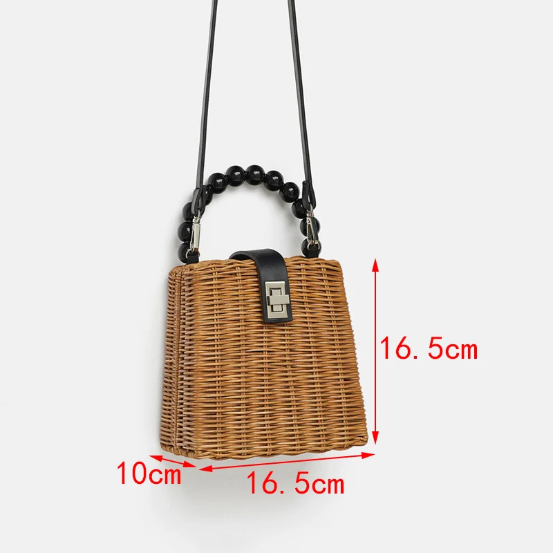 Mini Rattan Women\'s Handbag Handmade Straw Beach Bag Wicker Woven Bohemia Summer Female Shoulder Crossbody Bags Beaded Tote