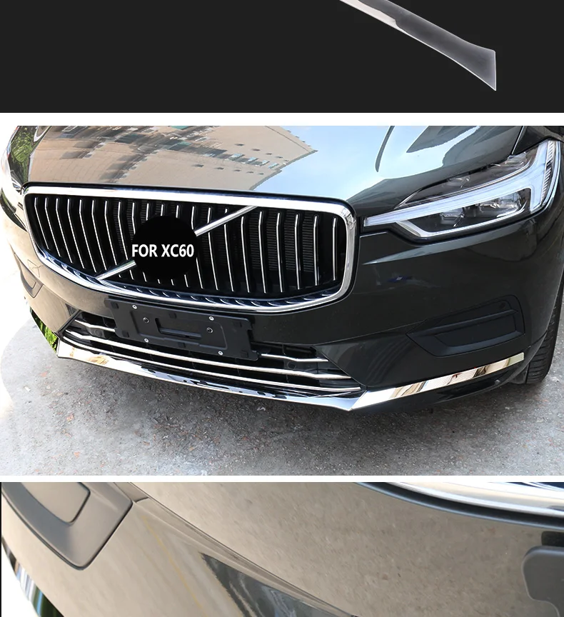 Chrom-Dekoration für Volvo XC60 2018 2019 2020 2021 Frontstoßstange Glanzstreifen Netz Frontlippe Antikollisions-Dekorationsaufkleber – Detail 7