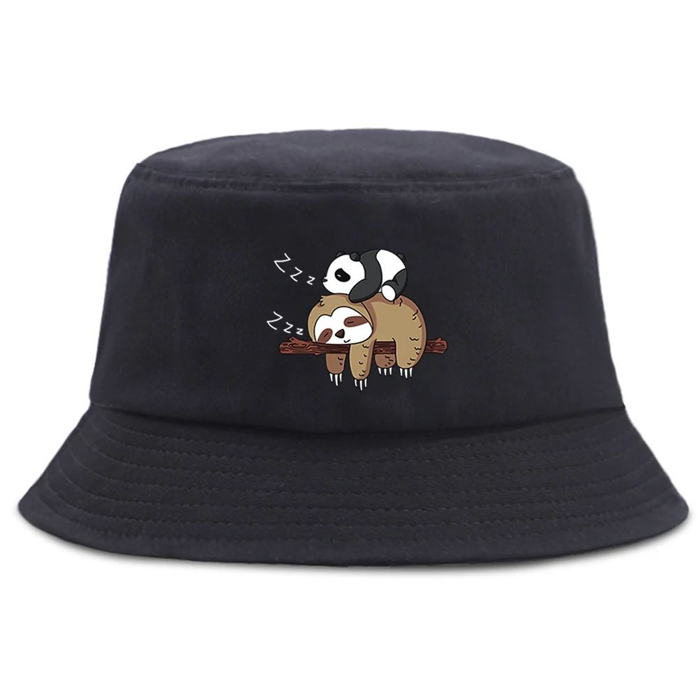 Lazy Panda And Sloth Cartoon Print Men'S Bucket Hats Fashion Cotton Women'S Panama Hat Casual Sunscreen Sun Women Fisherman Caps