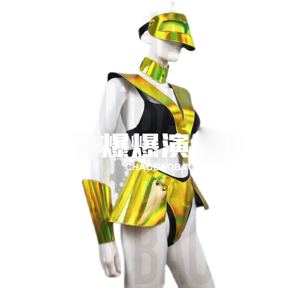 Laser gold armor technology future theme party nightclub bar female ds interactive show gogo costume