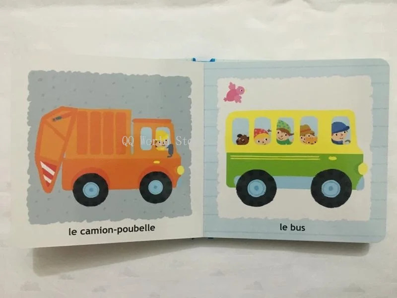 Parent Child Kids Toddler Baby French Learning Book Transportation Knowledge Word Early Education Picture Cardboard Book Age 0-3