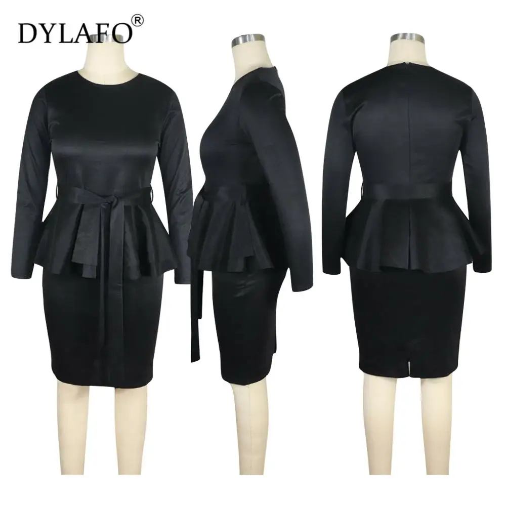 2019 Phụ Nữ Xù Spliced Đầm Cổ Tròn Mỏng Bodycon Áo Tay Dài Thanh Lịch Nữ Công Sở Kinh Doanh Áo Khoác Ngoài Plus Kích Thước 2XL