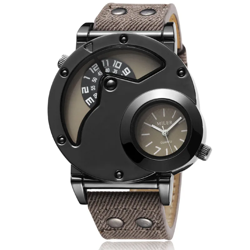 Mens Sports Military Watches Unique Multiple Time Zone Quartz Watch Men Leather Band Reloj Steampunk Rock Cool Man Wristwatch