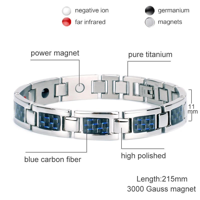 Oktrendy Germanium Magnetic Bracelet Men Tennis Bracelet Bio Magnetic Titanium Bracelet For Arthritis Blue Bracelett