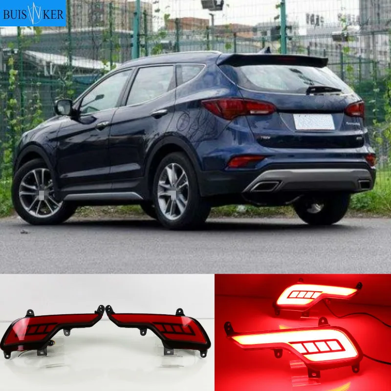 

2Pcs LED Rear Bumper Reflector Light For Hyundai ix45 Santa Fe Santafe 2016 2017 2018 Brake Light Turn Signal Light