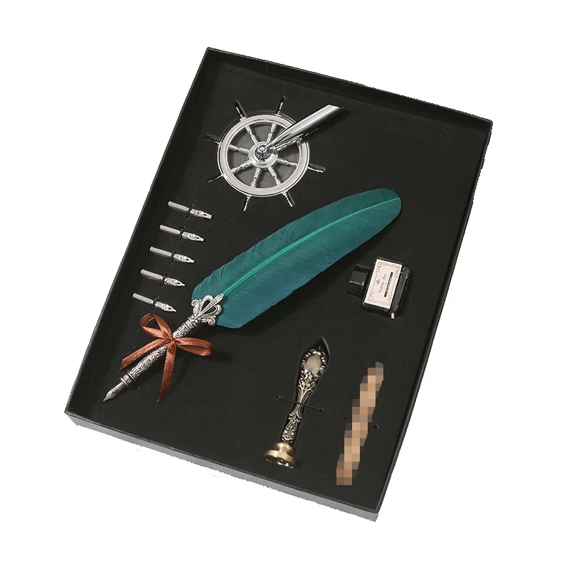 1 Set European Style Retro Quill Pen Suit Writing Ink Set Stationery Gift Box with 5 Nib Wedding Gift Fountain Pen