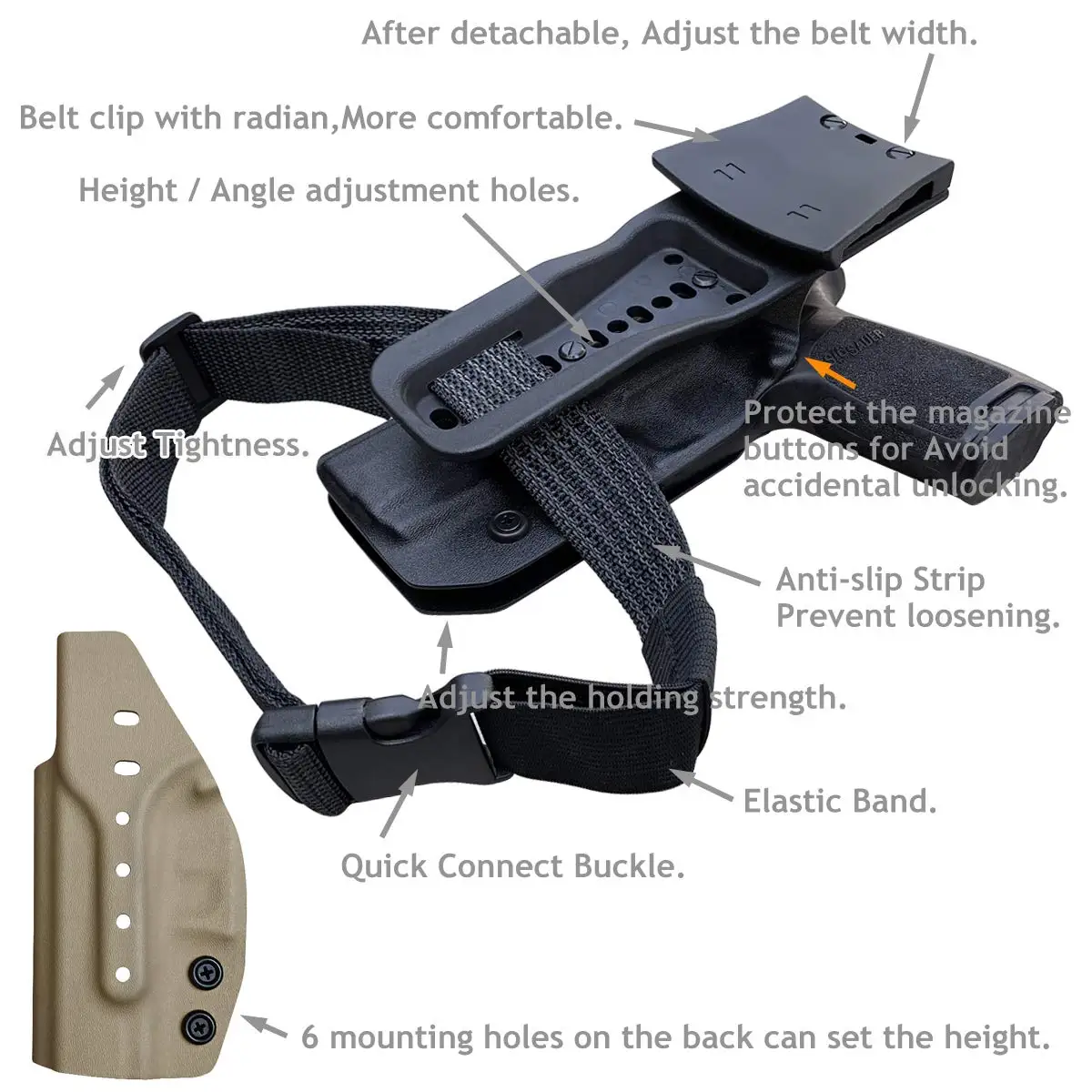 OWB Kydex Holster Custom Fit: Sig Sauer P320 Carry / P320 Full Pistol - Outside cintura Carry / 1.5-2 pollici Clip da cintura