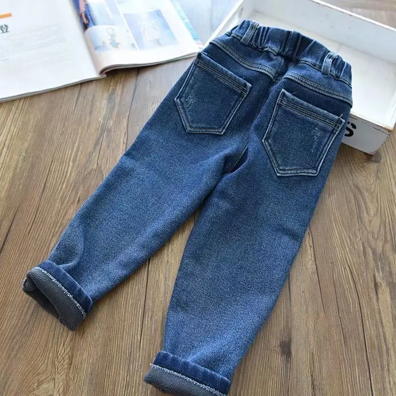 Winter Girls boys Jeans Thickened Warm Solid Color Outerwear 2021 New Children Jeans Denim Pants12M-6T