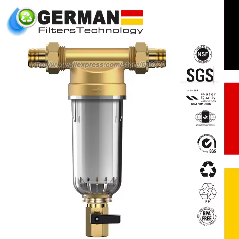 4000L/H Reusable Whole House Spindown Pre Sediment Water Filter, 40 Micron, Water Pre-Filter System, 3/4" FNPT + 1/2"MNPT, Brass