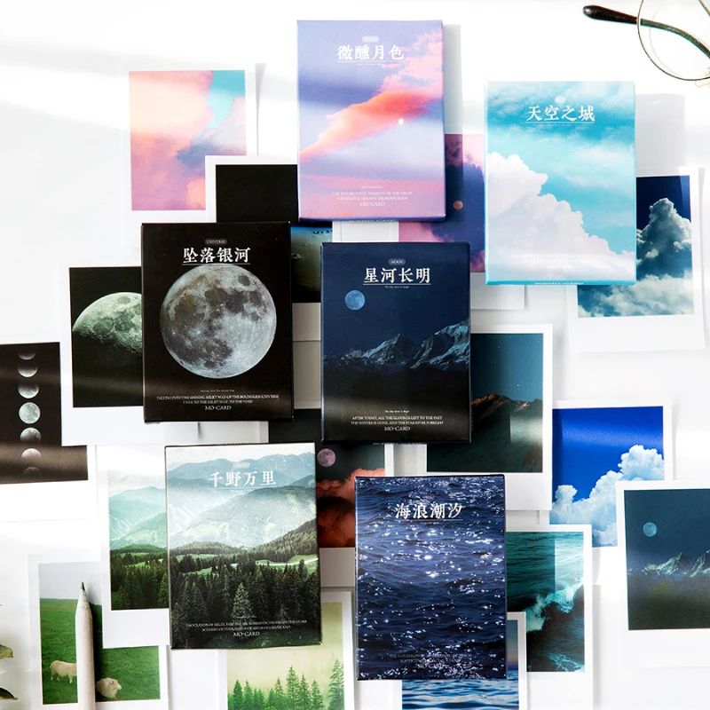 Journamm 30pcs Ins Style Lomo Card Moon Ocean Sticky Deco Stickers Child Gift Scrapbooking Kawaii Decorative Stationery Stickers