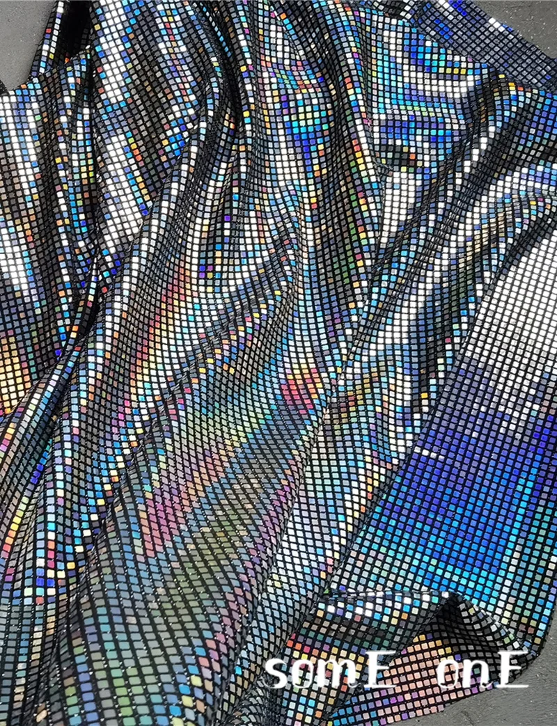 Rainbow Laser Sequined Gauze Fabric Iridescent Reflective DIY Decor Stage Cosplay Metallic Skirt Clothes Designer Fabric