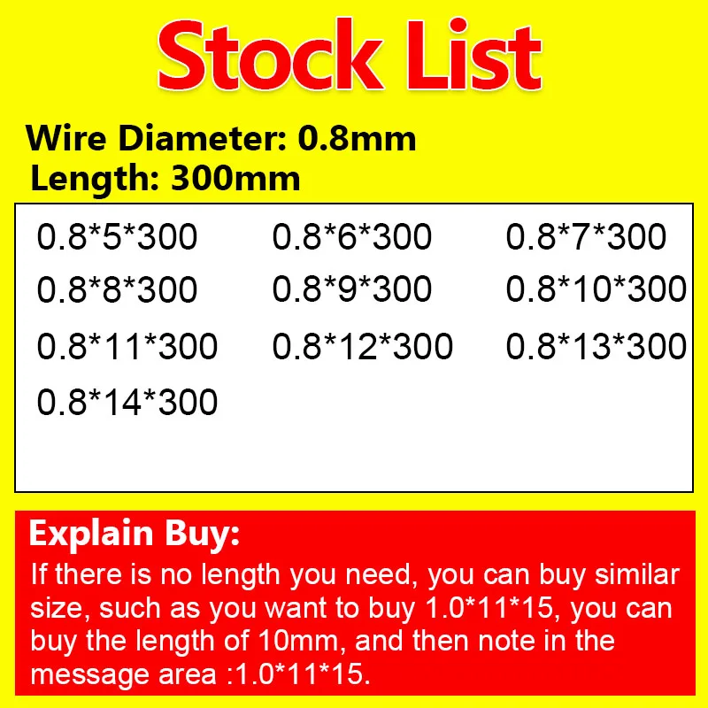 Compressed Long Spring Release Spring Return Spring Pressure Spring Wire Diameter 0.8mm, Outer Diameter 5-14mm Lenght 300mm