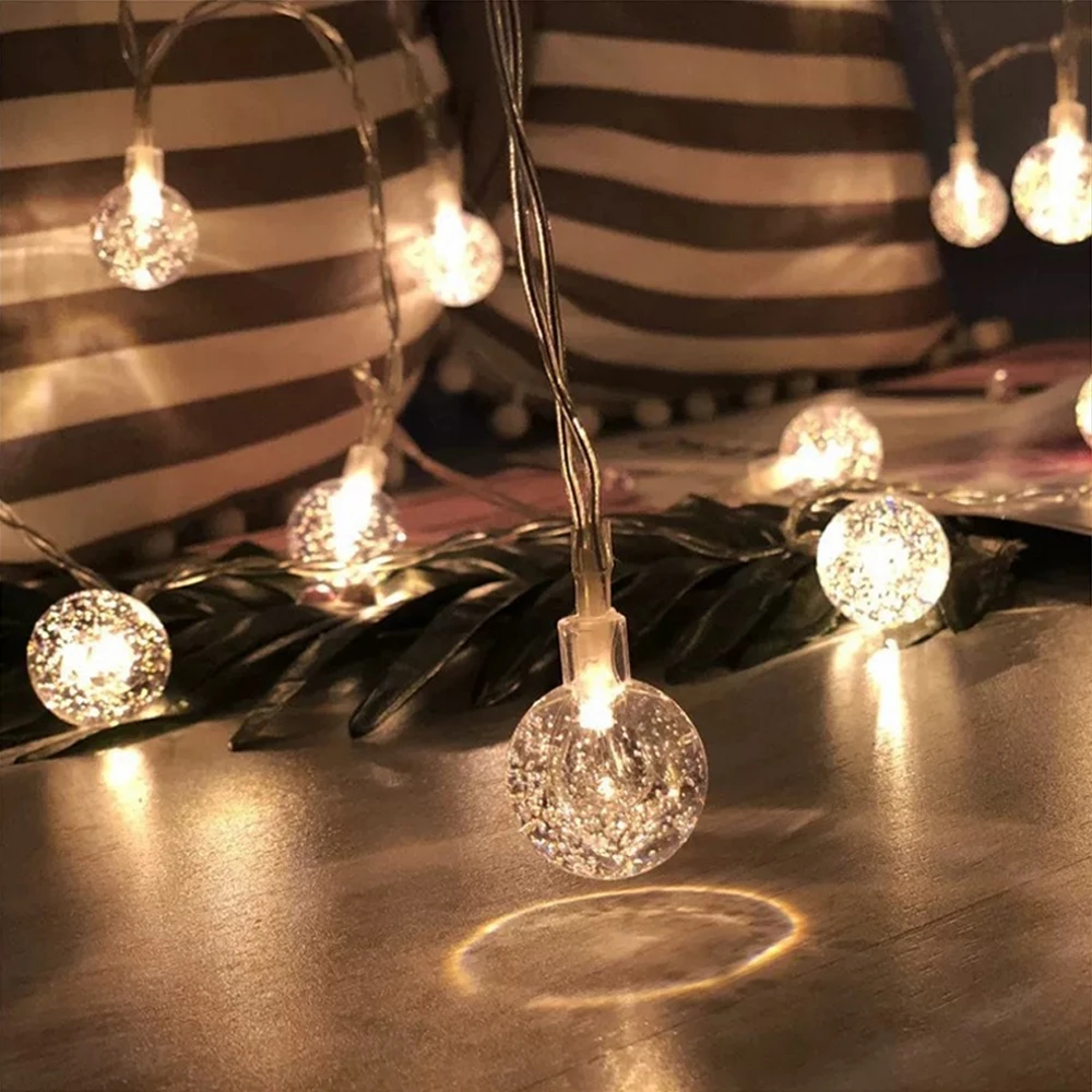 USB Battery Power LED String Lights Fairy Bubble Ball Lamp 1.5/3/4.5/6/7.5M Holiday Garland Lighting for Christmas Wedding Decor