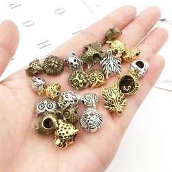 Mixed 10pcs/lot Vintage Charm Beads Sparta Leopard Lion Heads Owl Spacer Beads For DIY Bracelet Jewelry Finding Making