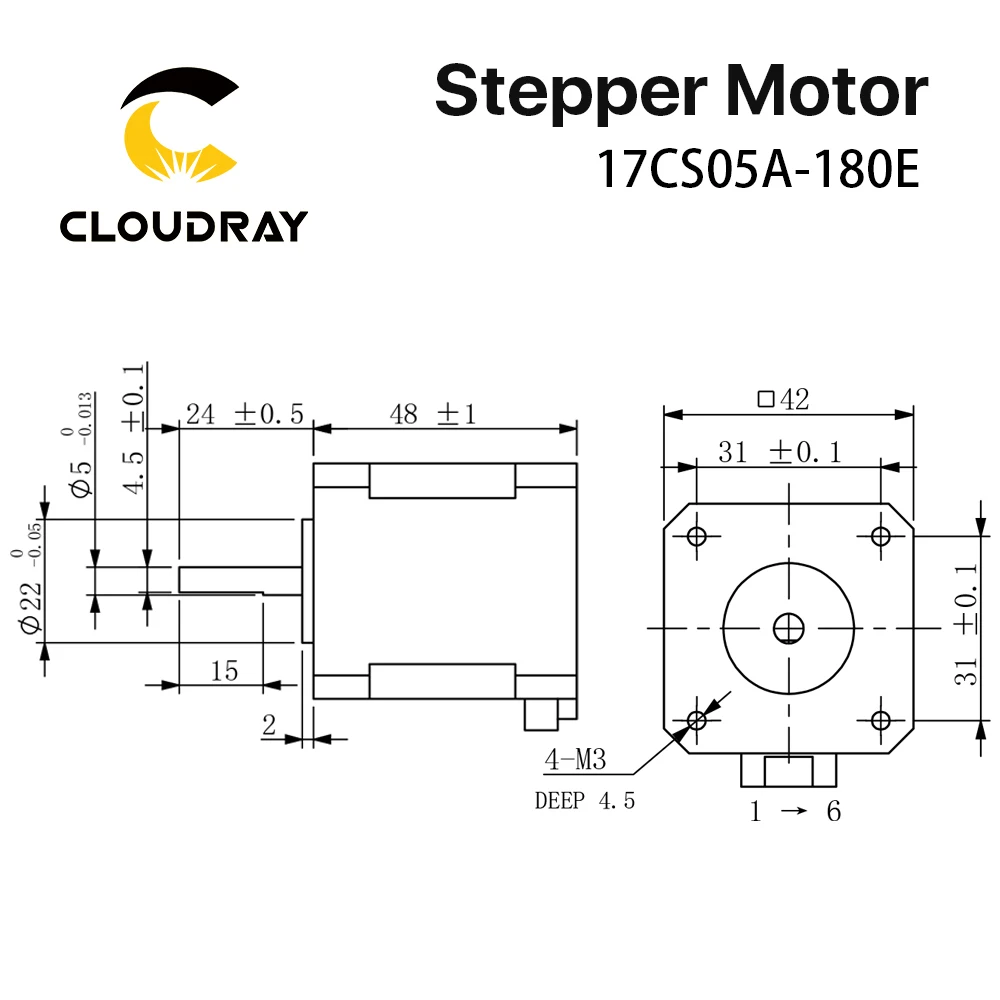 Cloudray 48mm Nema 17 Stepper Motor 52N.cm 1.8A 2 Phase with 4-lead for 3D printer CNC Engraving Milling Machine