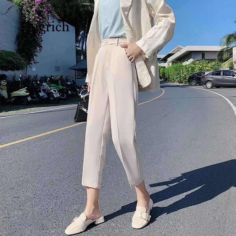 

Suit Pants Women's Summer New Straight Loose Off White Causal Office Harlan Casual Trousers 2021