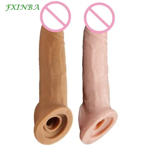 FXINBA 21cm Realistic Peniss Sleeve Extender Cock Sleeve Delay Ejaculation Reusable Condom Dick Enlargement Adult sexx Toy For Men