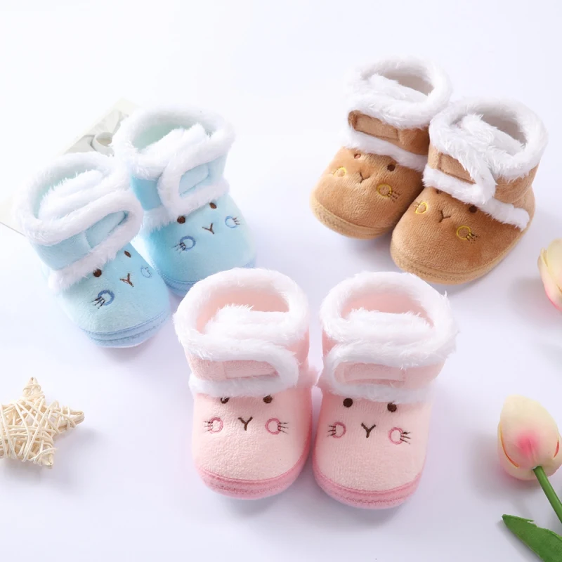 Winter Newborn Baby Girl Boy Polka Dot Cute Cartoon Cotton Shoes Soft Sole Plus Velvet Warm Boots Toddler Infant Walking Shoes