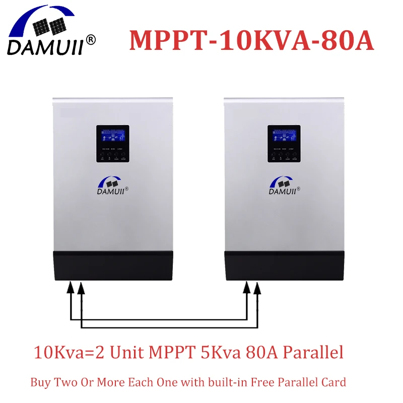 

DAMUII 10KVA 80A MPPT 8000Watt Solar Inverter Off-Grid System Pure Sine Wave Inverter 230Vac Output 50-60Hz 48Vdc Battery System