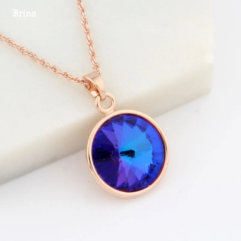 High Quality Classic 12 Color Round Crystal Pendant 585 Rose Gold Color Colorful Korean Pendant And Necklace for Women\'s jewelry