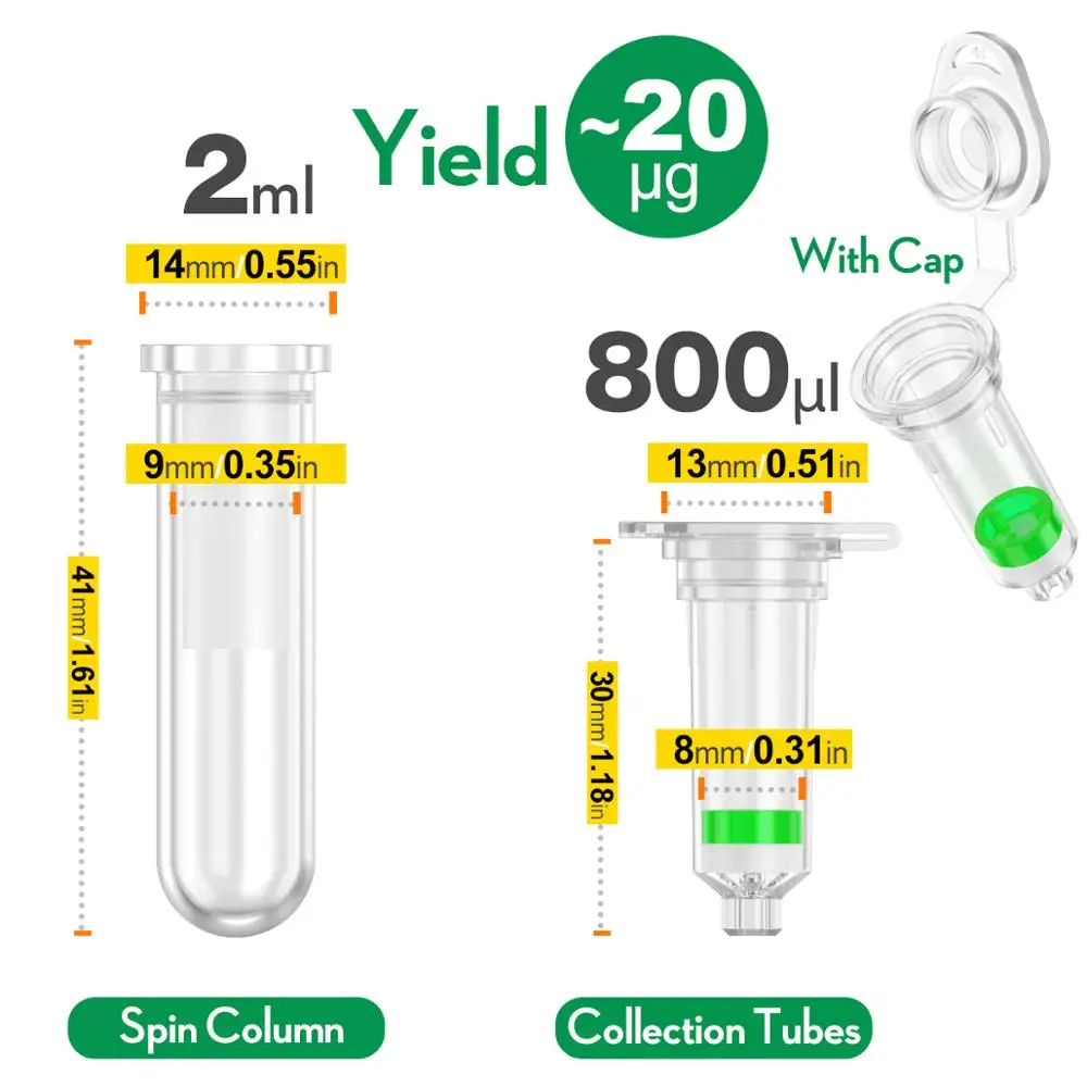 Kit flacon de génome intermédiaire, colonne de rotation, colonne de séparation de purification d'acide nucléique, 2 ml, 50 groupes par ks-Tek