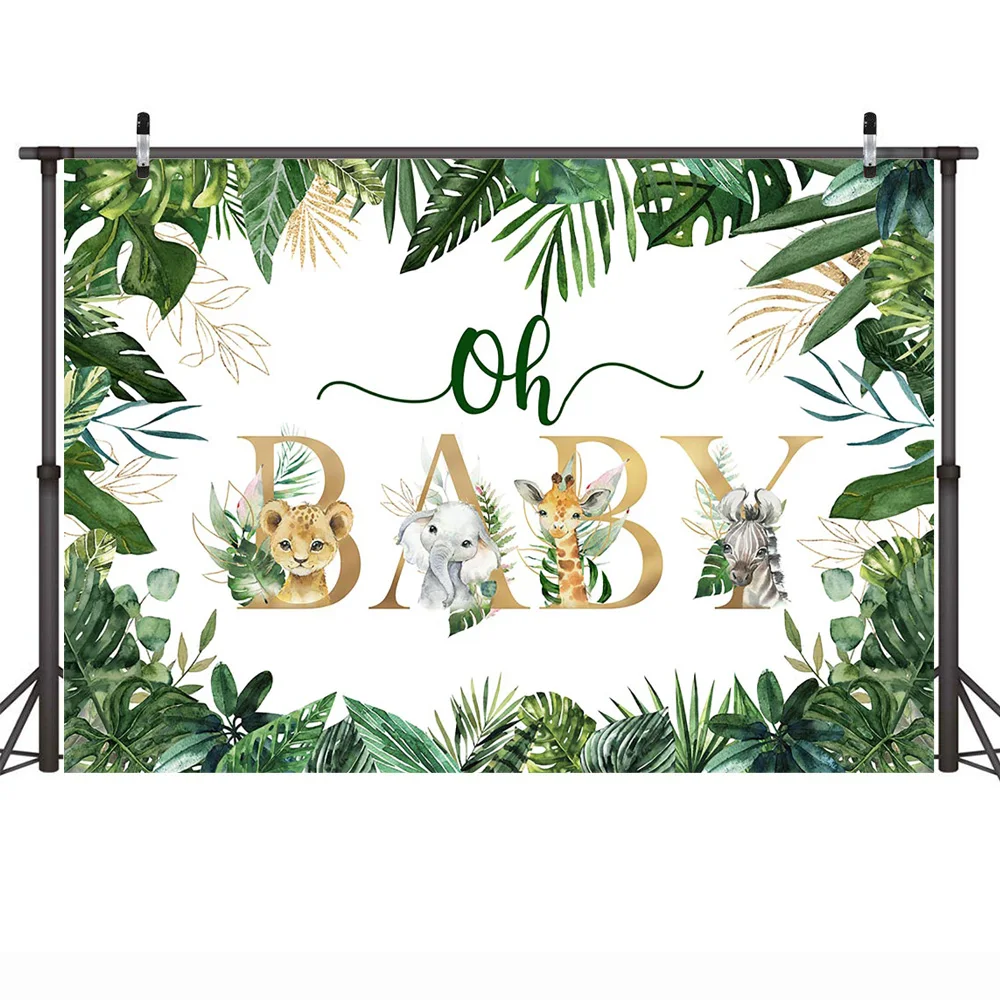 Wild Oh Baby Party Backdrop Jungle Forest Animals Baby Shower Background Green Leaves Newborn Animals Birthday Decorations