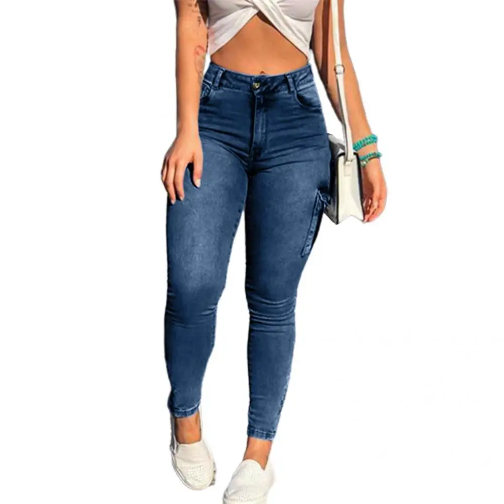 Populaire Denim Broek Verontruste Broek Rits Manchet Pockets Skinny Jeans Cargo Jeans Vrouwen Jeans