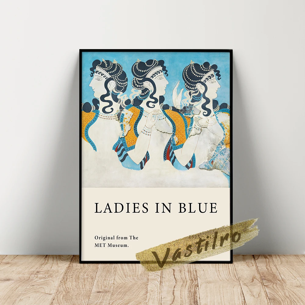 Emile Gillieron Poster, The Ladies In Blue Wall Painting, Minoan Fresco Prints Art, Gillieron Vintage Three Woman Wall Stickers