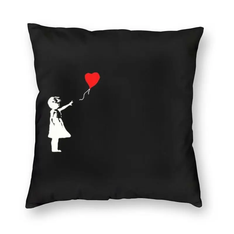 Banksy Girl With Red Balloon Cushion Cover 40x40cm Decoration 3D Print Graffiti Throw Pillow Case for Living Room Double-sided