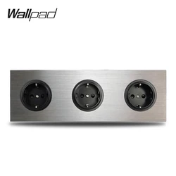 Wallpad 3 Gang Triple Frame EU Wall Electric Socket German Plug Outlet Silver Brushed Aluminum Panel Double Plate 172 * 86 mm