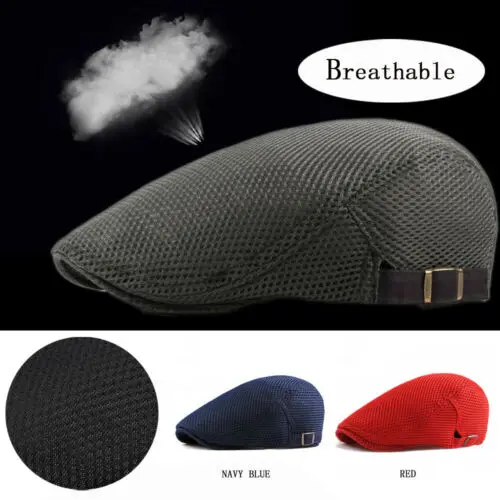 Summer Men Newsboy breathable Cap Hat Mesh Cabbie Golf Driving Sun Flat Beret Black White Gray Beige Hats Caps Visors