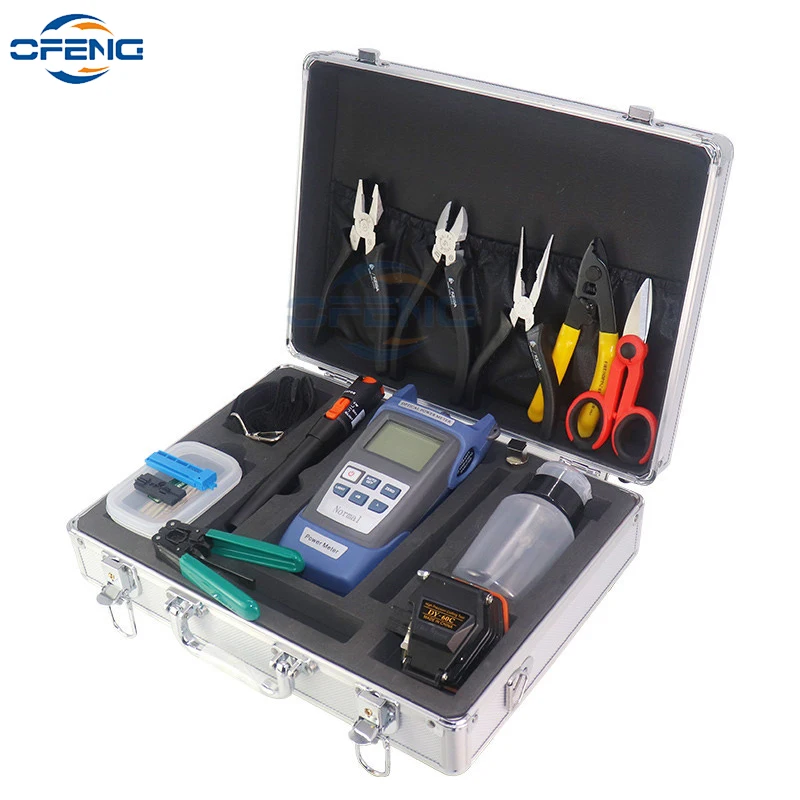 

21pcs/set FTTH Fiber Optic Tool Kit with Fiber Optica Power Meter Cleaver 10km Visual Fault Locator pliers stripper customized